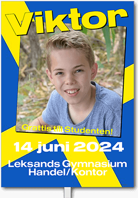 Studentplakat: Viktor, Grattis till Studenten, 12 juni 2020, Leksands Gymnasium, Handel/Kontor